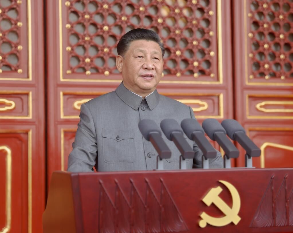 7月1日，庆祝中国共产党成立100周年大会在北京天安门广场隆重举行。习近平总书记发表重要讲话。新华社记者 鞠鹏 摄